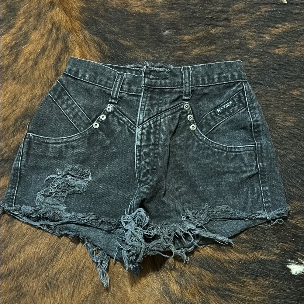 Rockies Black Jean Shorts Distressed Style